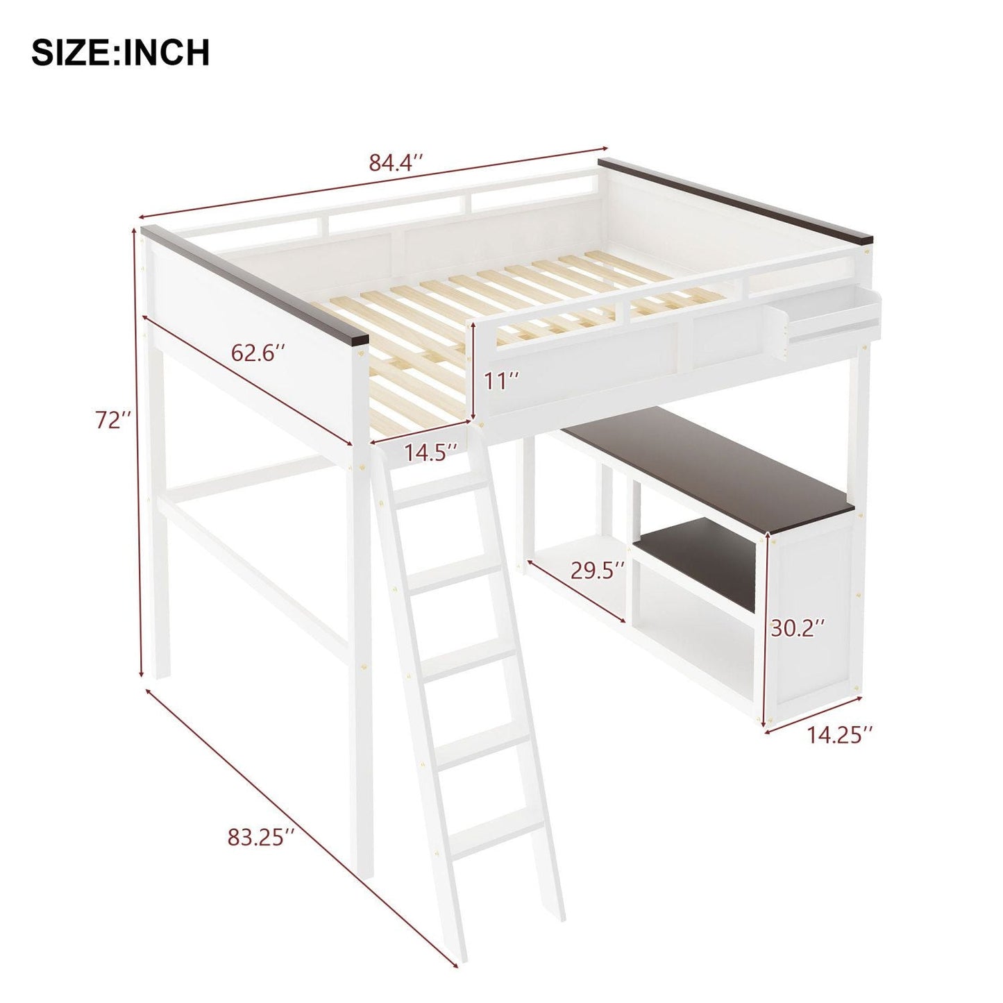 Space-Saving Queen Wood Loft Bed with Desk, Storage & USB Charging Station, White | Just Better Bunk Beds