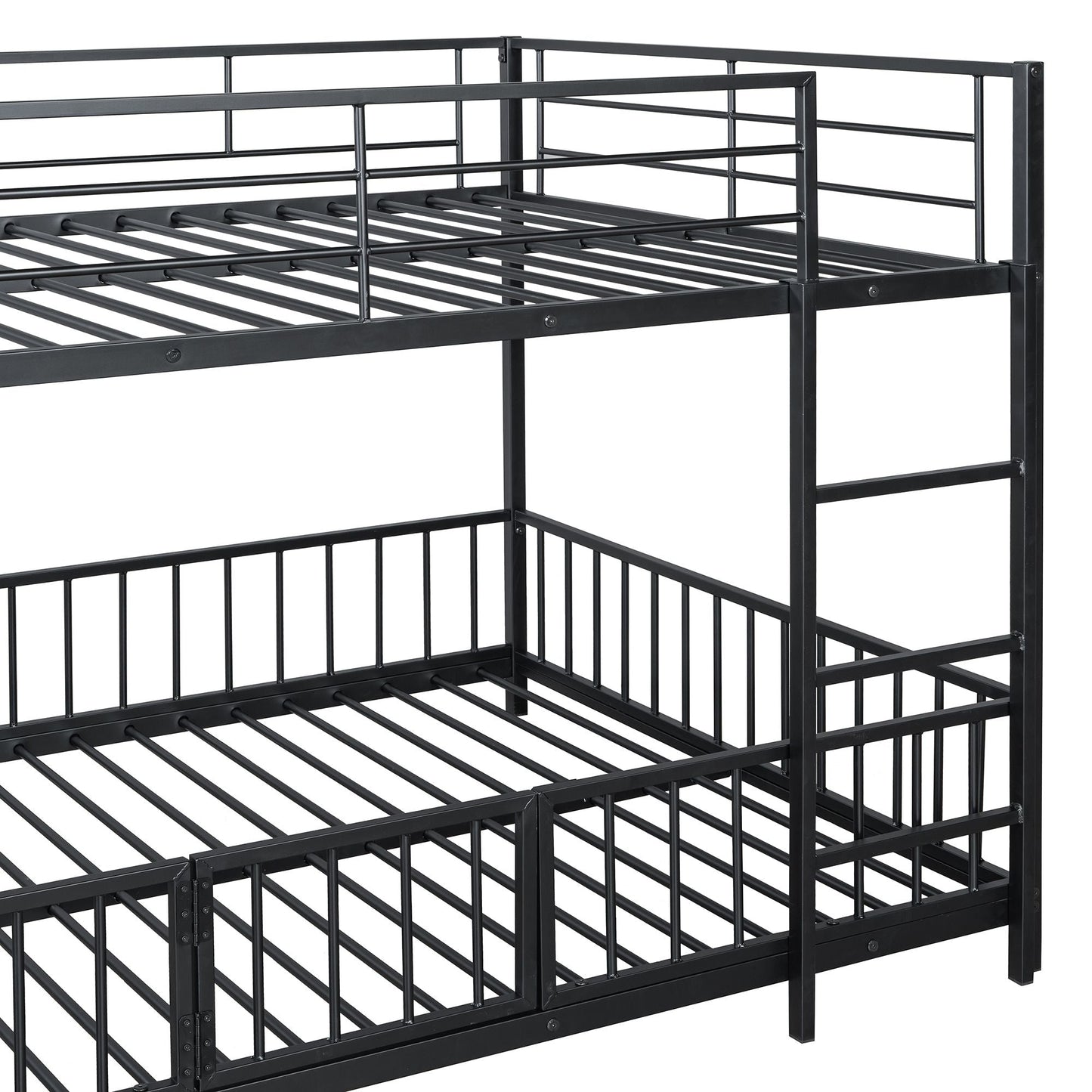 Full over Full Size Metal Bunk Bed with Slide and Guardrails,  Black
