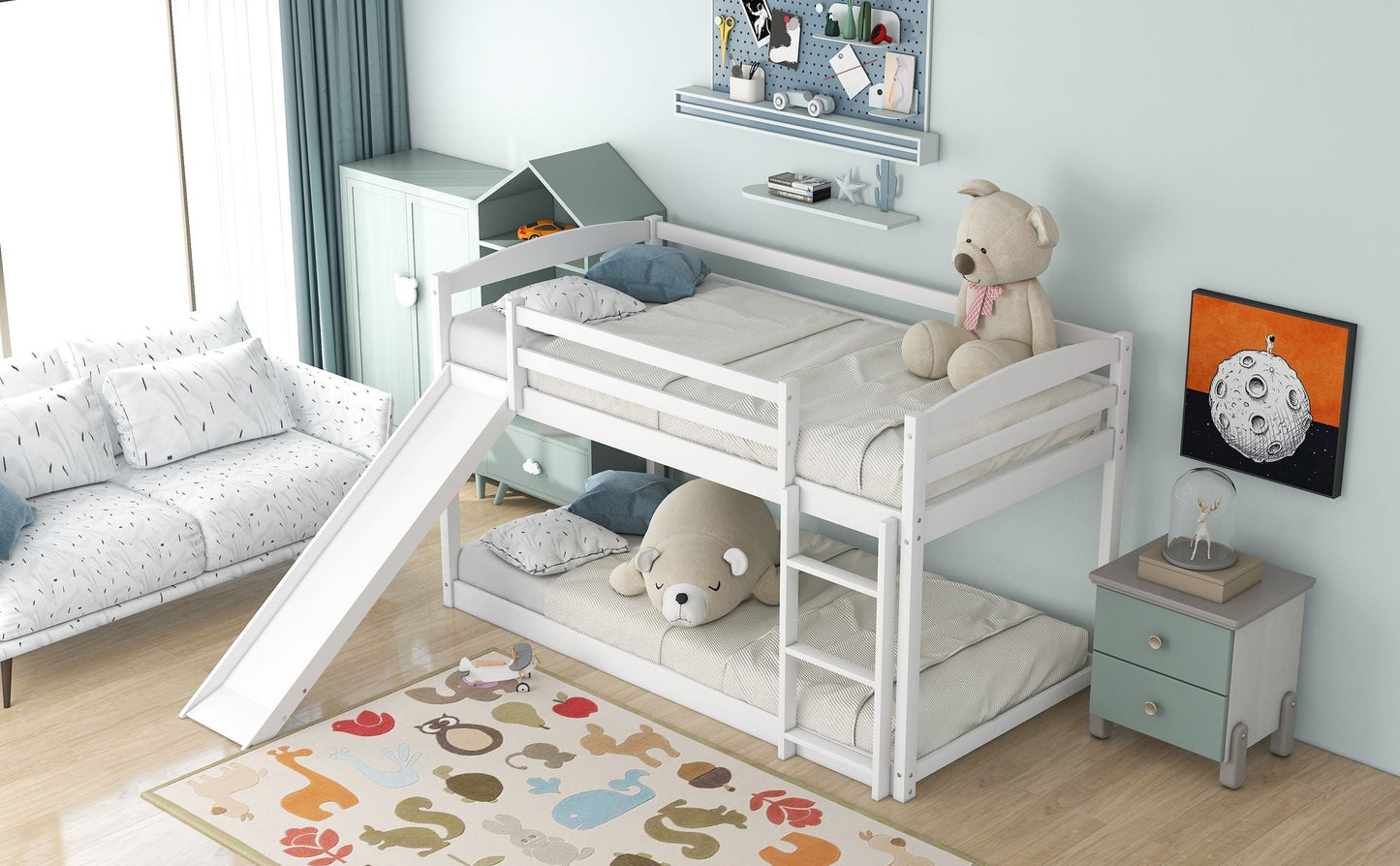 Twin over Twin Bunk Bed with Convertible Slide and Ladder