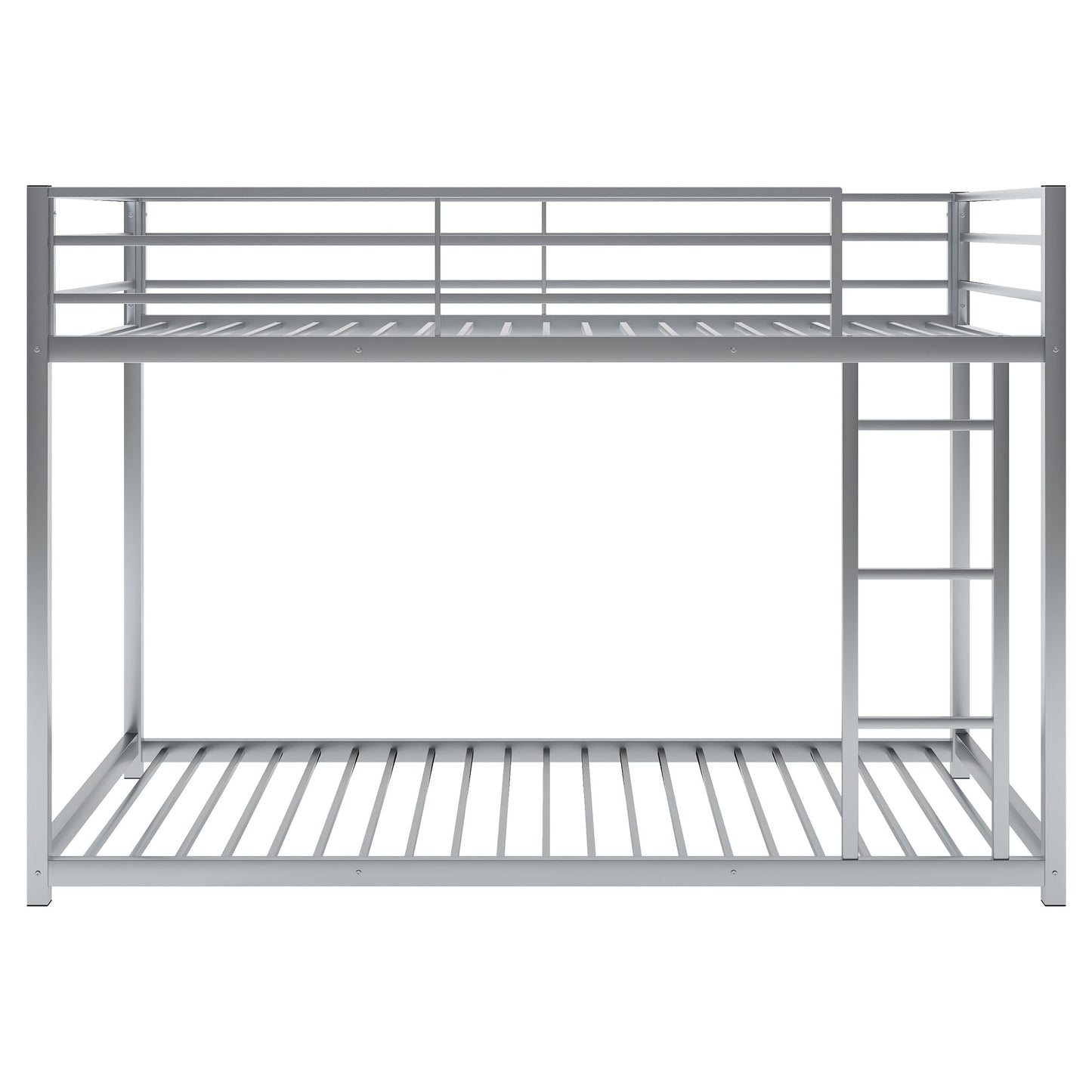 Low Profile Twin Over Twin Metal Bunk Bed with Ladder, White | Just Better Bunk Beds