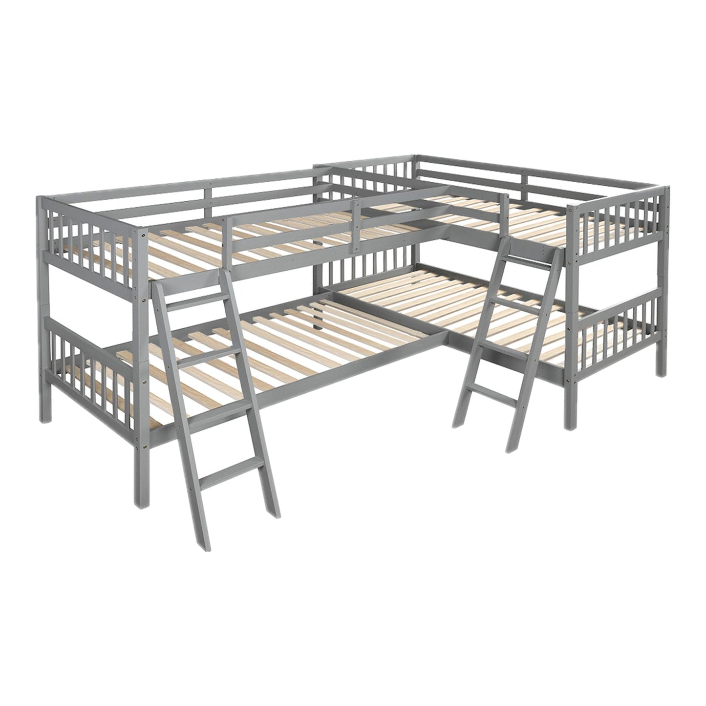 L-Shaped Bunk Bed with Ladder, Twin Size-Gray