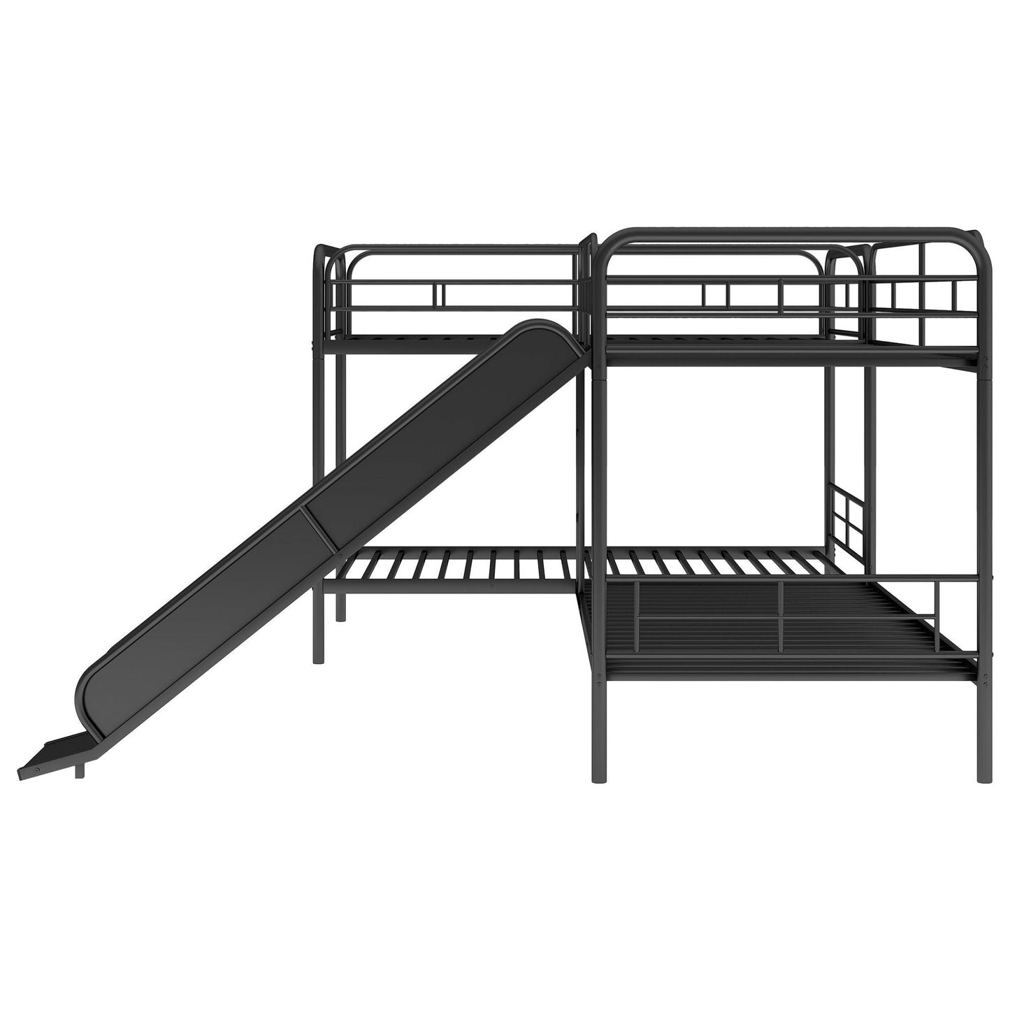 Twin Size L-Shaped Bunk Bed with Slide and Ladder,  Black