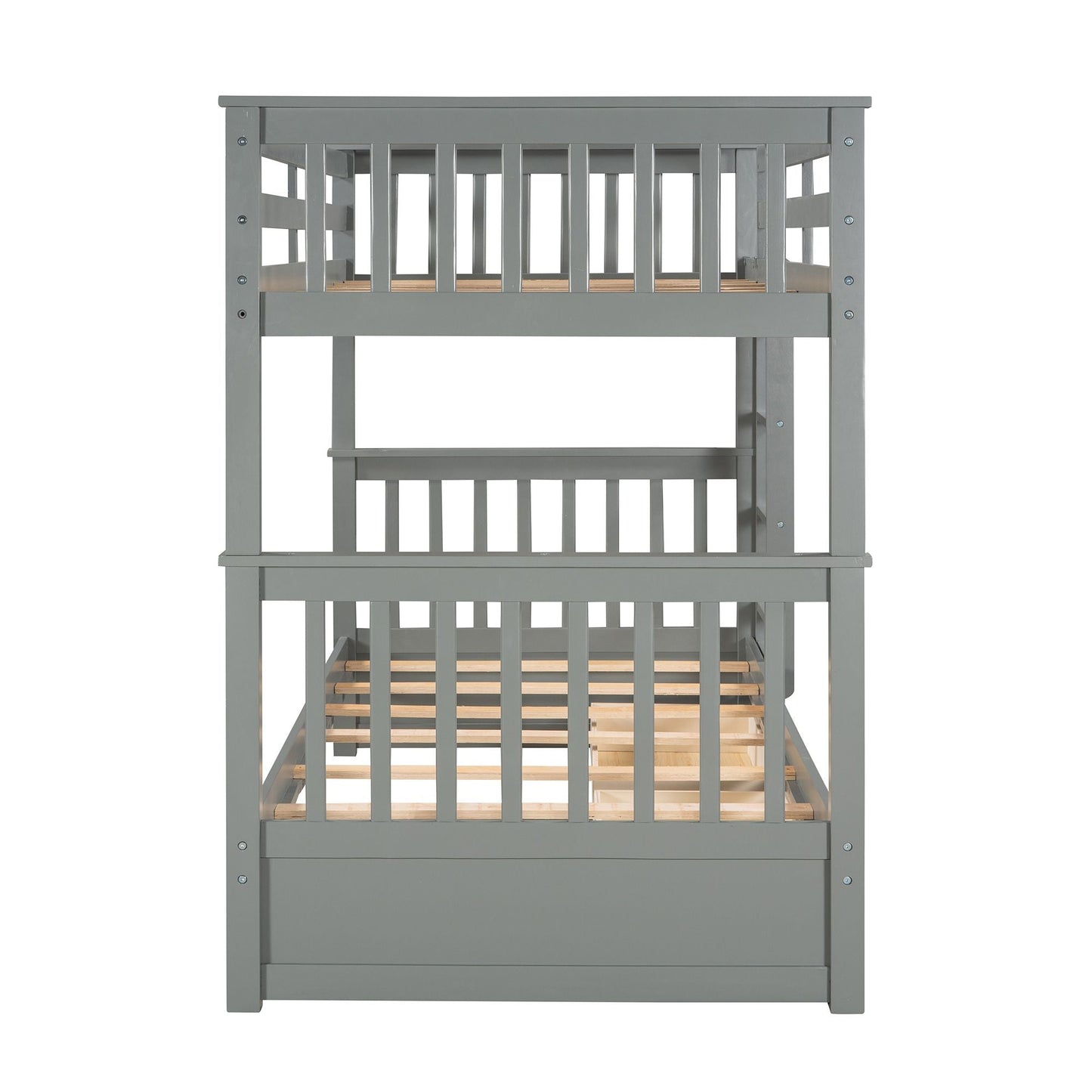 Storage Twin Over Twin Wood Bunk Bed with Ladders and Two Drawers, White | Just Better Bunk Beds