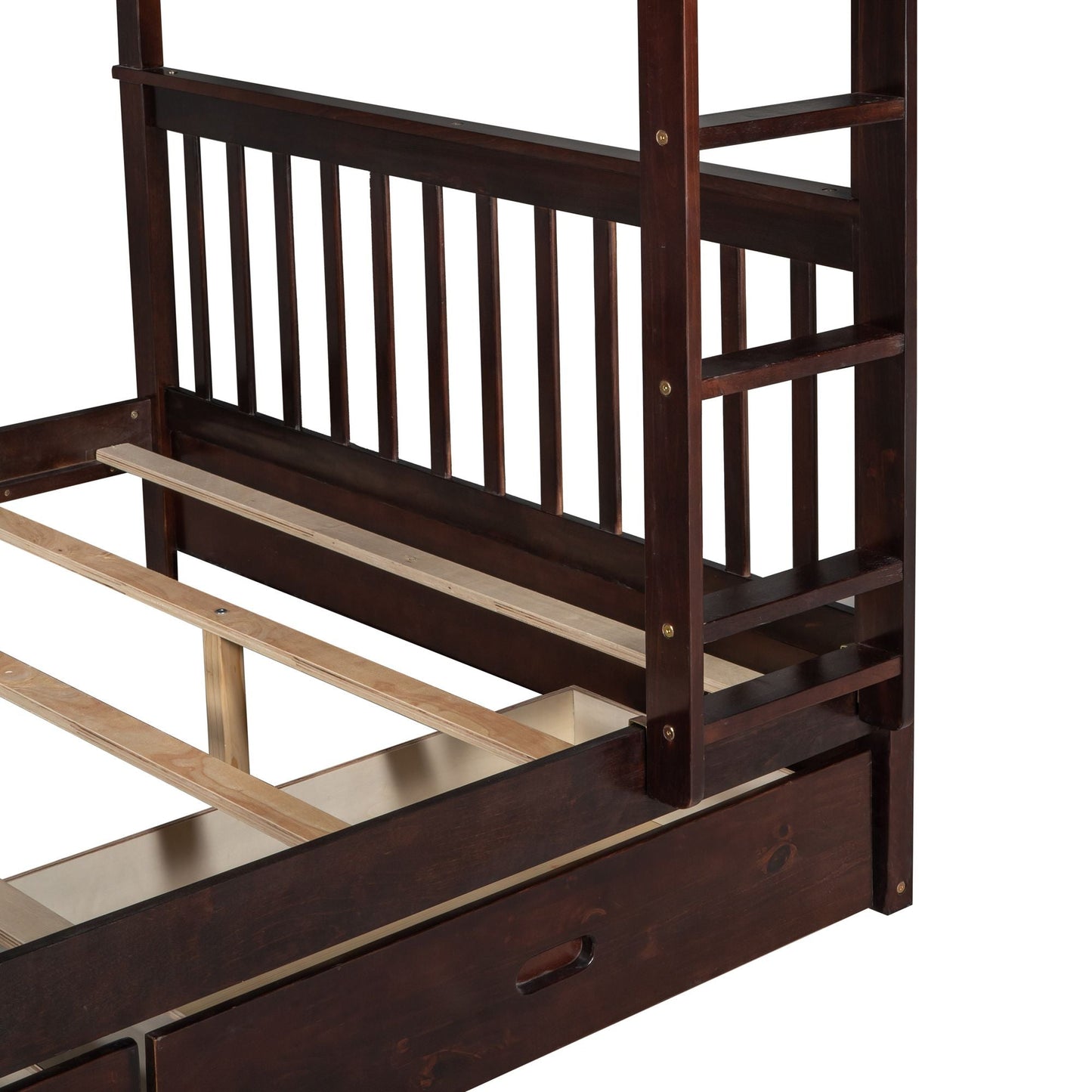 Storage-Focused Full Over Full Wood Bunk Bed with Ladders and Drawers, Espresso | Just Better Bunk Beds
