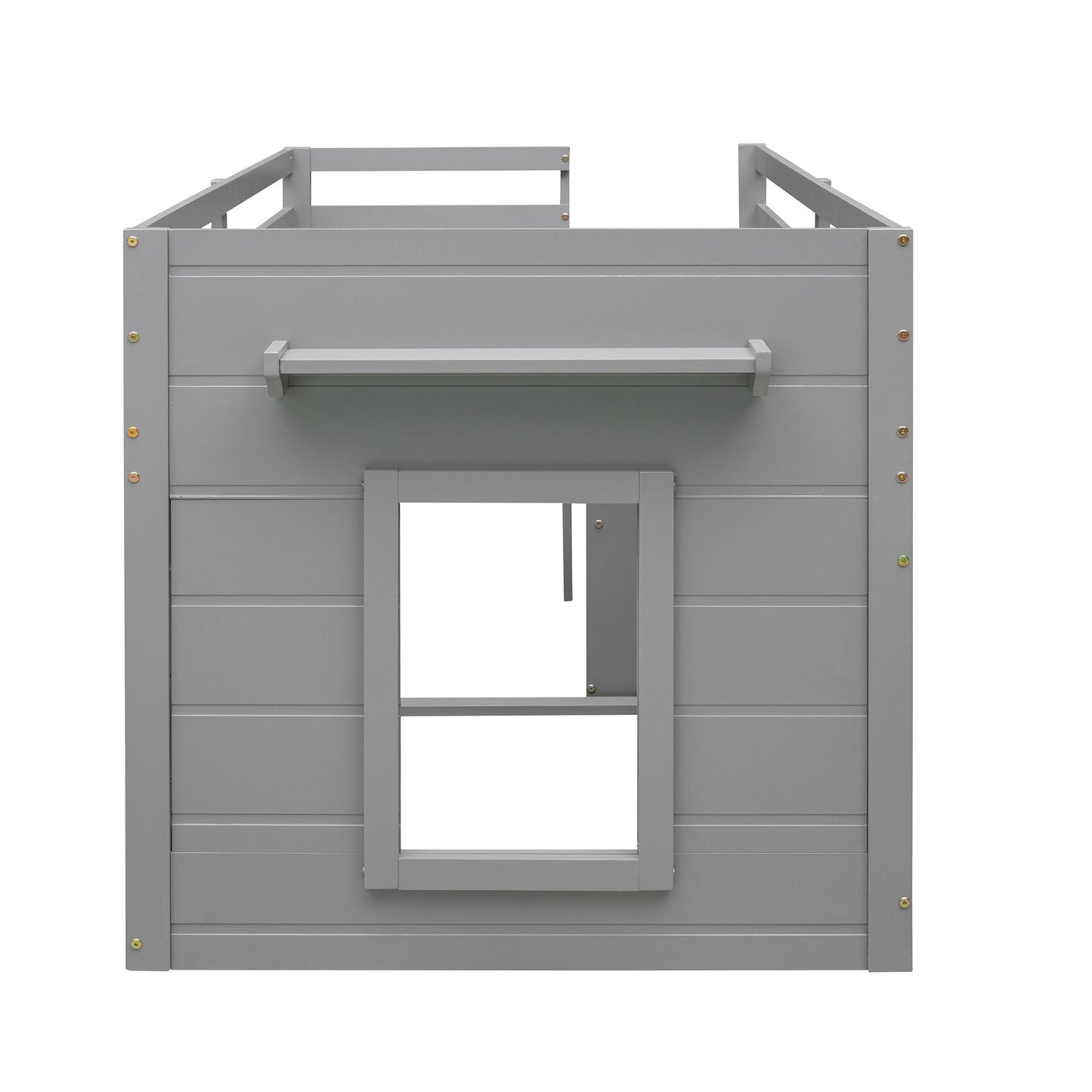 Kids Bedroom Twin Wood Loft Bed with Cabinet and Shelf, White | Just Better Bunk Beds