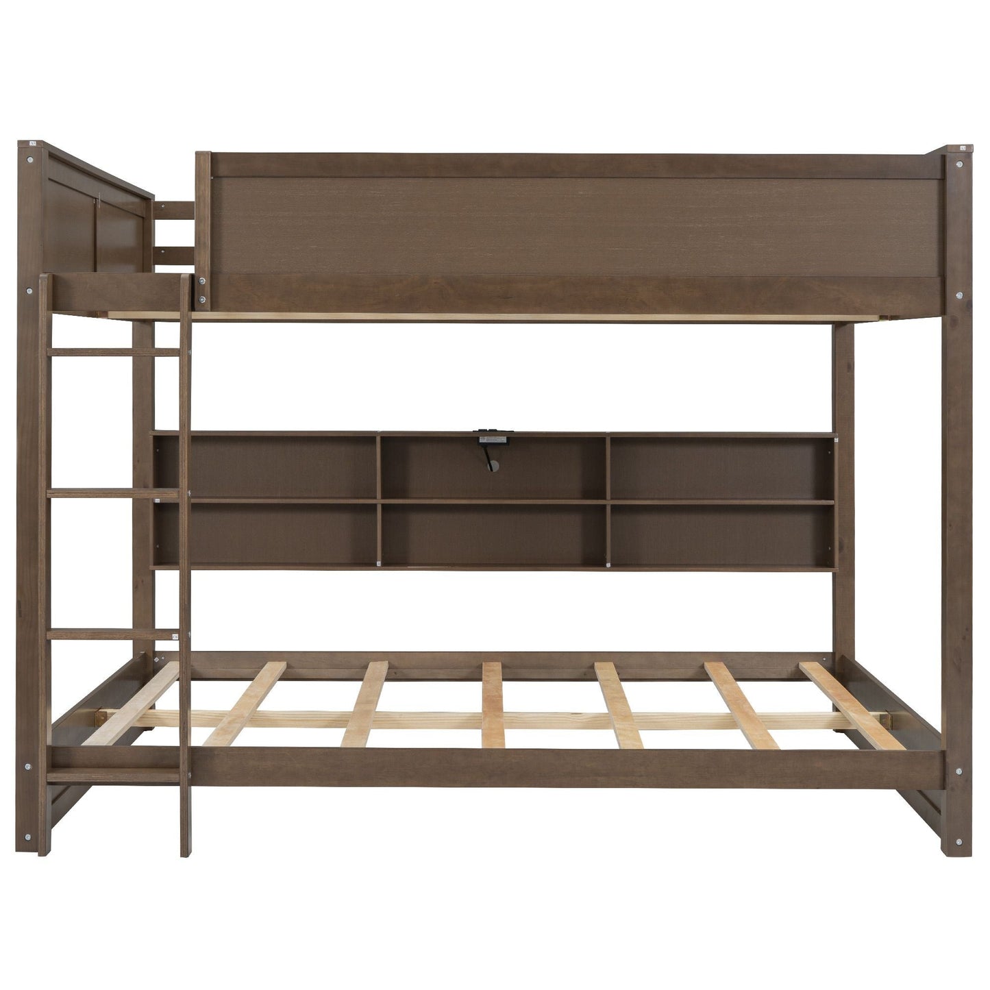 Shared Room Solution Queen Over Queen Wood Bunk Bed with Storage Cabinets and USB Ports, Natural | Just Better Bunk Beds