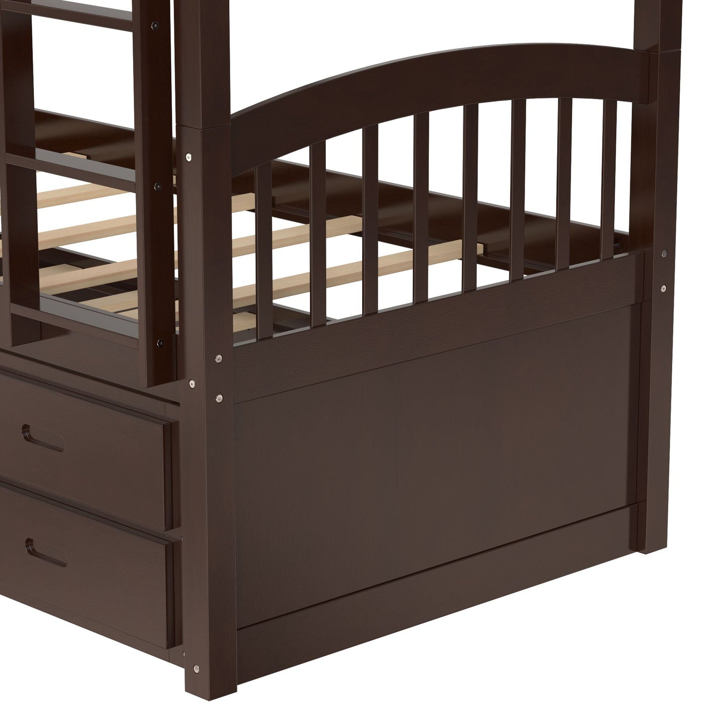 Space-Saving Twin Over Twin Wood Bunk Bed, White with Trundle and Drawers | Just Better Bunk Beds
