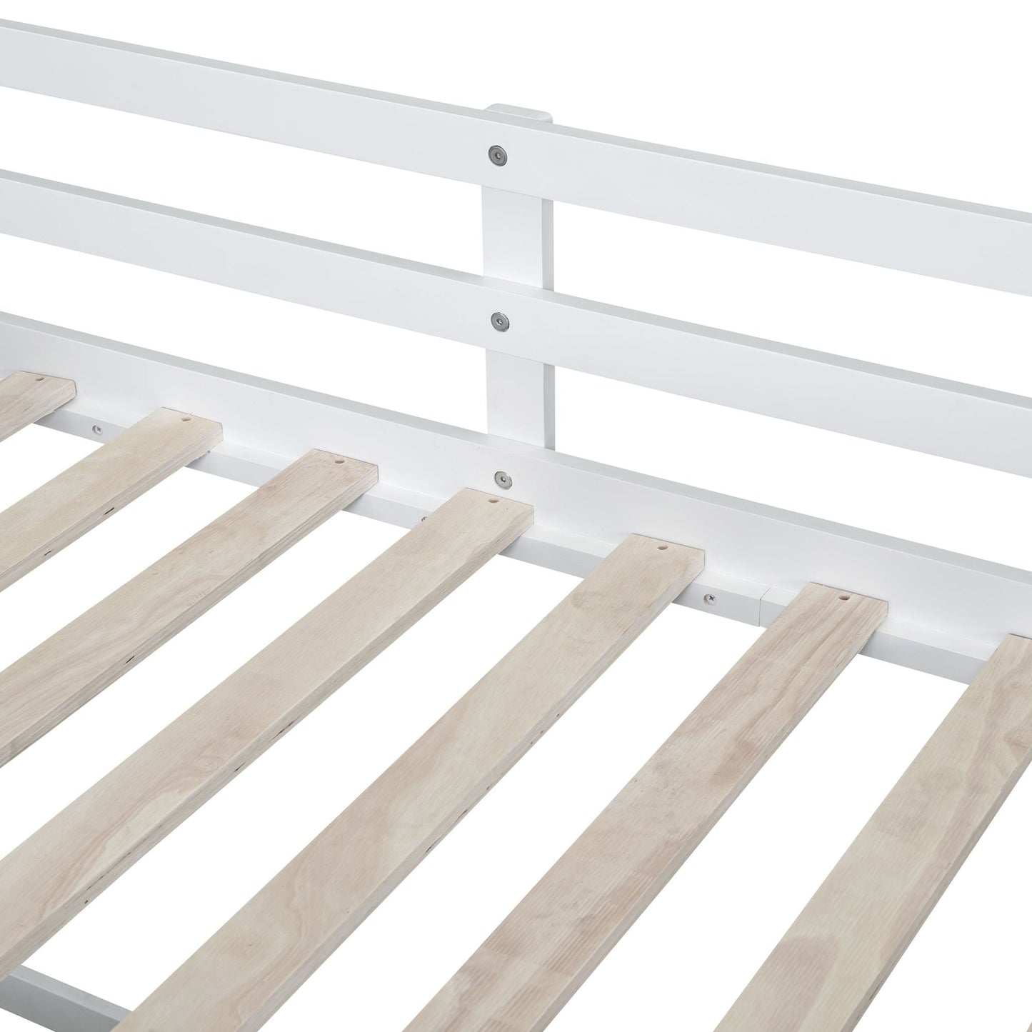 Space-Saving Twin Low Loft Wood Bed with Rolling Desk, Shelf, Drawers, White | Just Better Bunk Beds