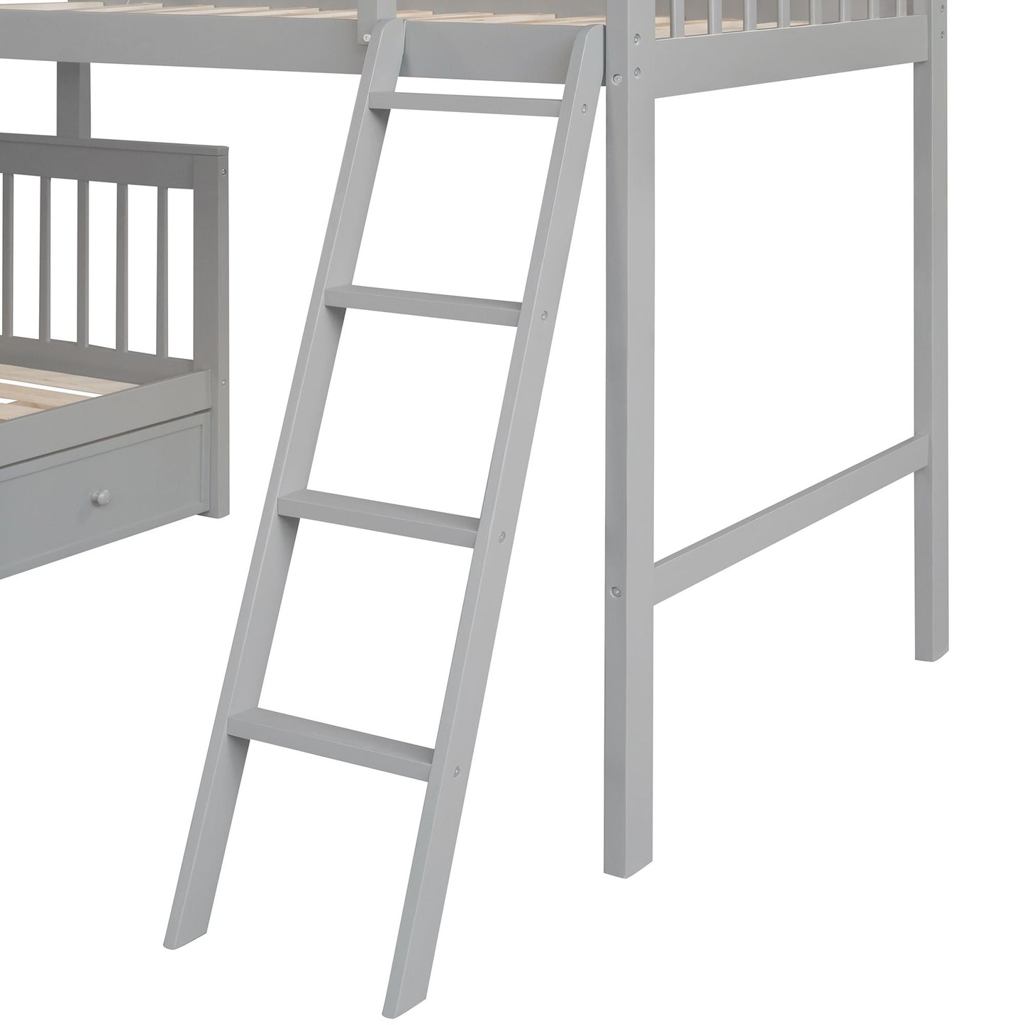 L-Shaped Twin Over Full Wood Bunk Bed with Drawers, Ladder and Staircase, Gray | Just Better Bunk Beds