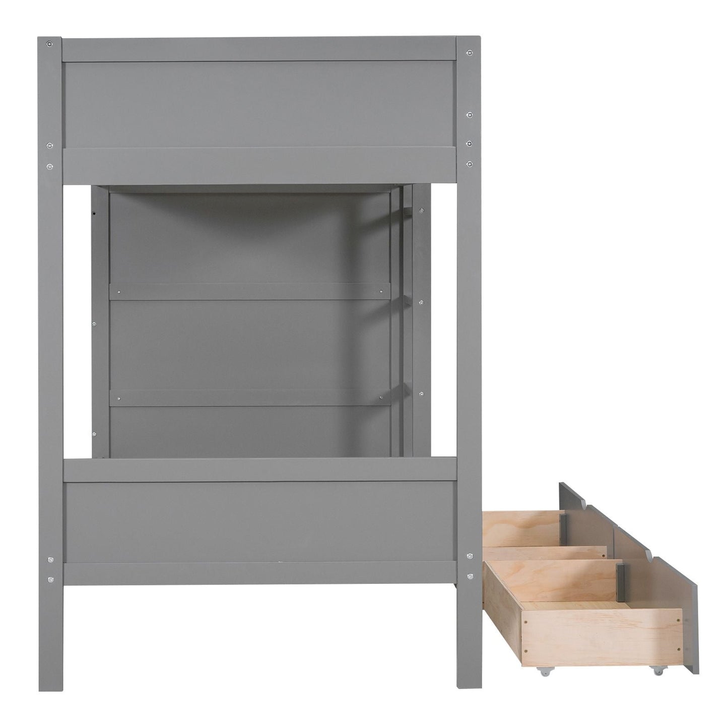 Twin over Twin Bunk Bed With 2 Drawers and Multi-layer Cabinet,  Gray