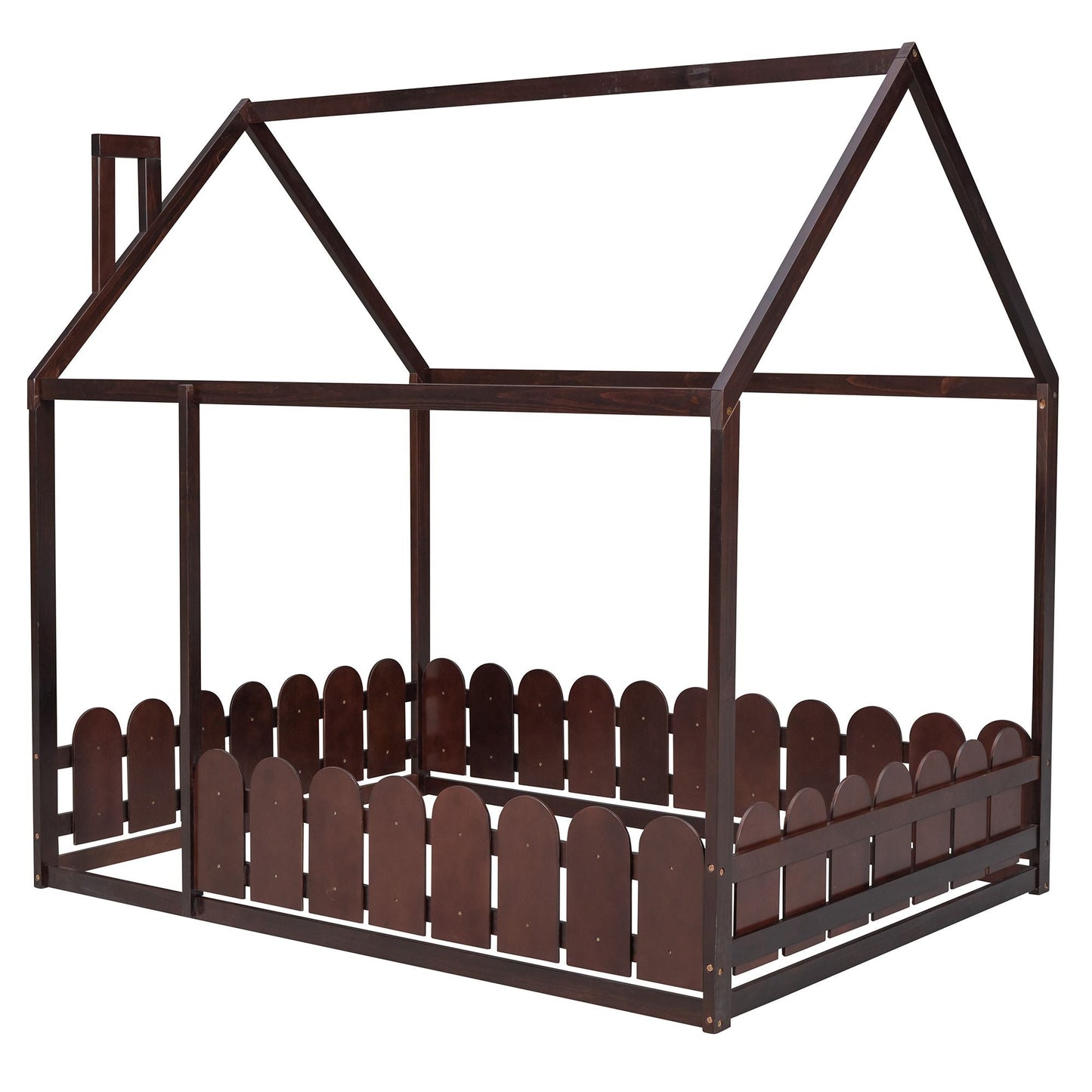 Kids Bedroom Full Wood Bed Frame with Protective Fence, White | Just Better Bunk Beds