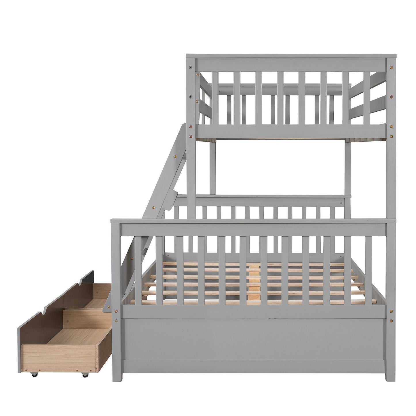 Kids Bedroom Twin Over Full Wood Bunk Bed with Ladders and Storage Drawers, Gray | Just Better Bunk Beds