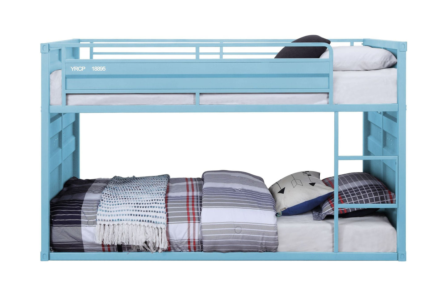 Kids Bedroom Twin Over Twin Wood Bunk Bed, Aqua Finish | Just Better Bunk Beds