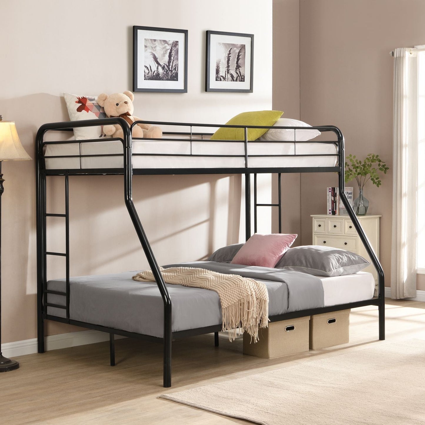 Twin Over FULL Metal Bunk Bed ,  No Box Spring Needed,  Large Under Bed Storage,  Easy Assemble