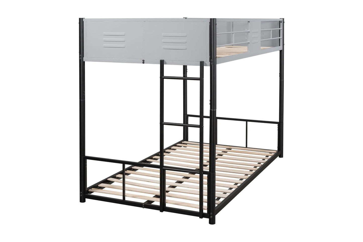Heavy-Duty Twin Over Twin Metal Bunk Bed with Vent Board, Black | Just Better Bunk Beds