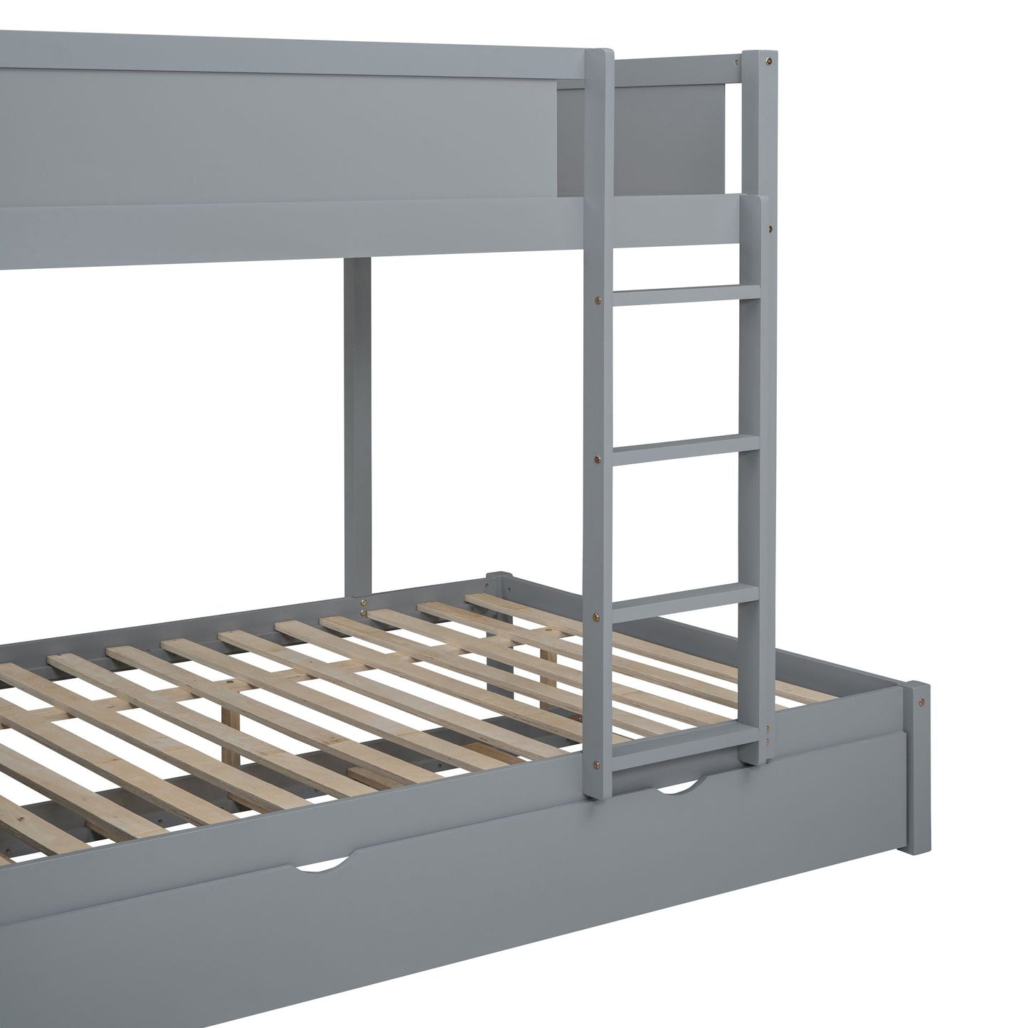 Multi-Functional Full Over Full Wood Bunk Bed with Trundle, Storage, and Desk, Gray | Just Better Bunk Beds