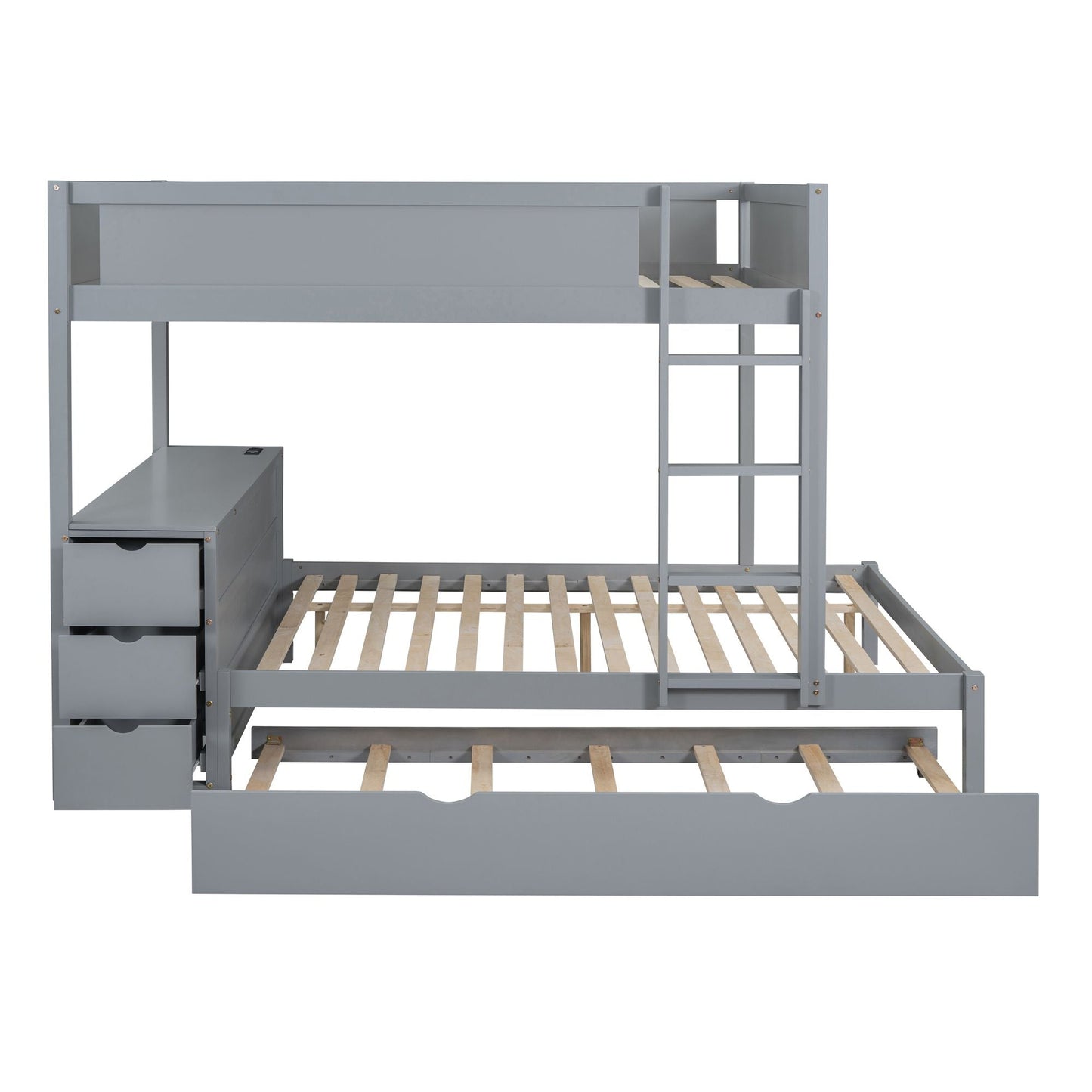 Shared Room Solution Full Over Full Wood Bunk Bed with Twin Trundle, Gray | Just Better Bunk Beds