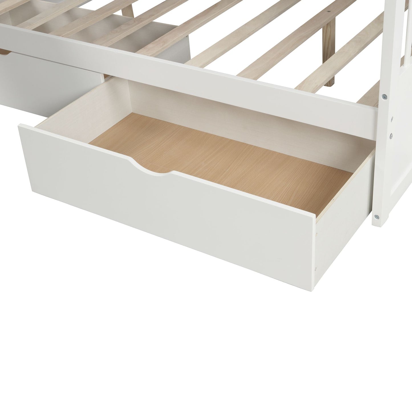 Multifunction Twin Over Full Wood Bunk Bed with Drawers, Storage and Slide, White | Just Better Bunk Beds