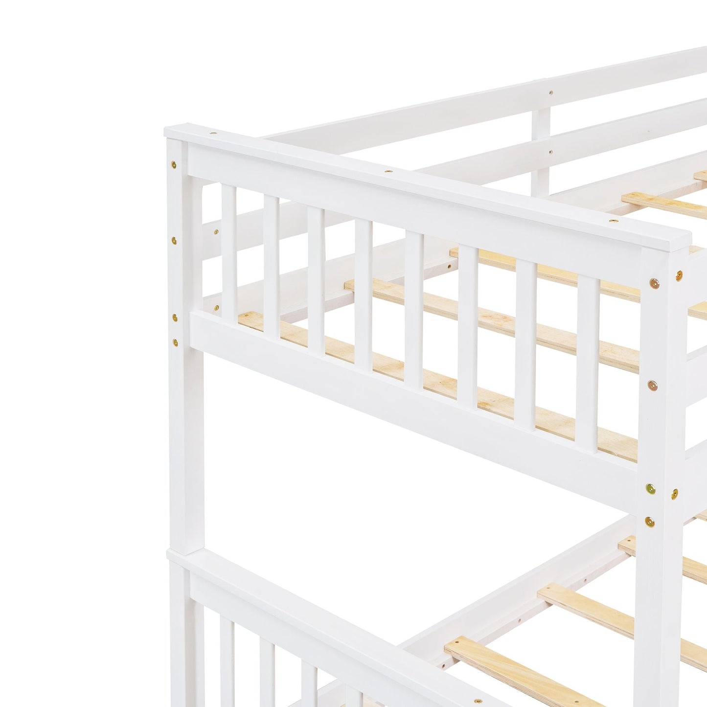 Heavy-Duty Twin Over Full Wood Bunk Bed with Ladders and Two Storage Drawers, White | Just Better Bunk Beds