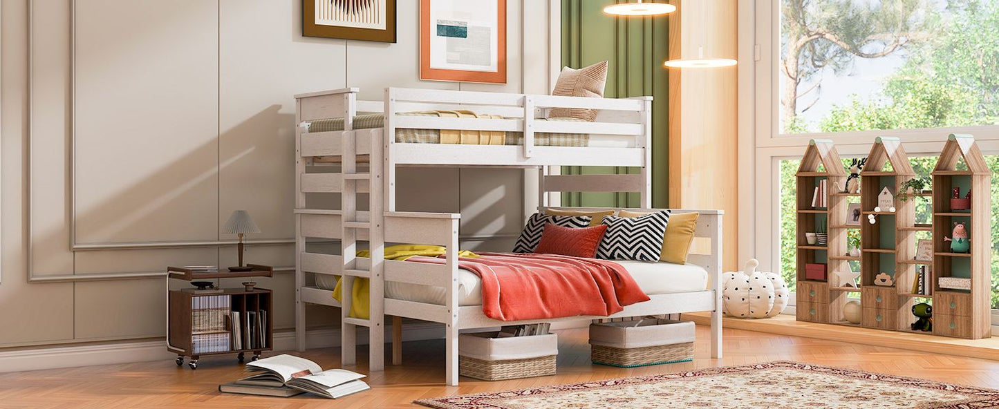Shared Room Solution Twin XL Over Queen Wood Bunk Bed with Ladder, White | Just Better Bunk Beds