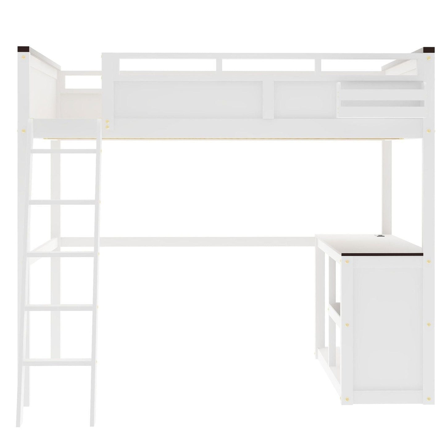 Space-Saving Queen Wood Loft Bed with Desk, Storage & USB Charging Station, White | Just Better Bunk Beds
