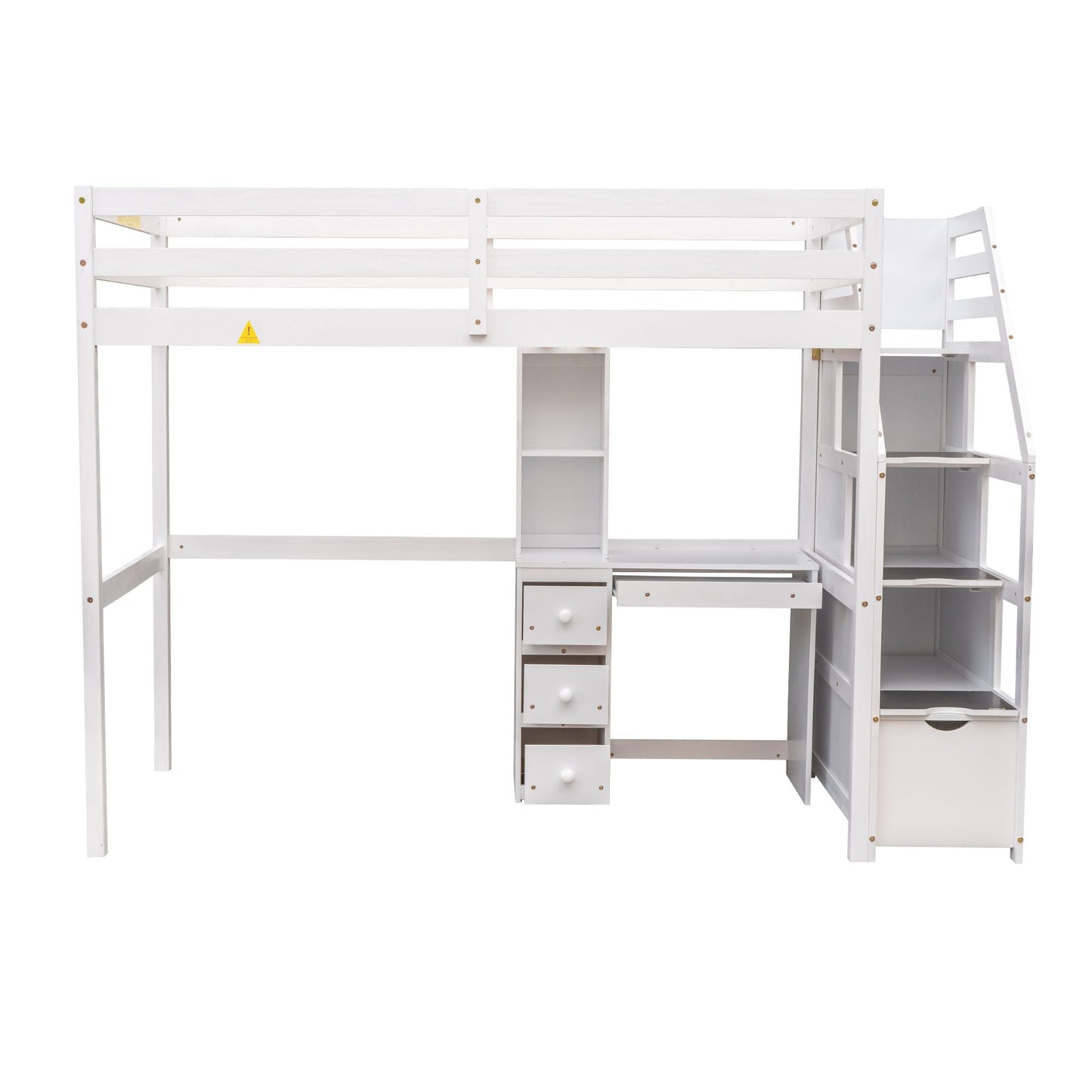 Space-Saving Twin Wood Loft Bed with Stand-Alone Bed, Storage Staircase, Desk, Shelves and Drawers, White | Just Better Bunk Beds