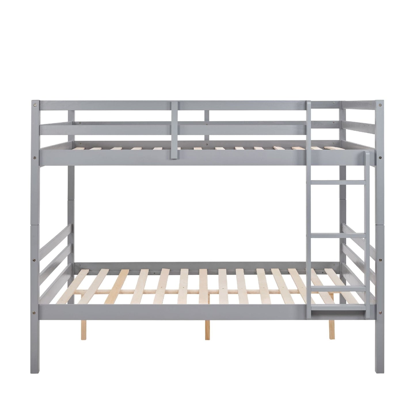 Space-Saving Full Over Full Wood Bunk Bed, Gray with Ladder and High Guardrail | Just Better Bunk Beds
