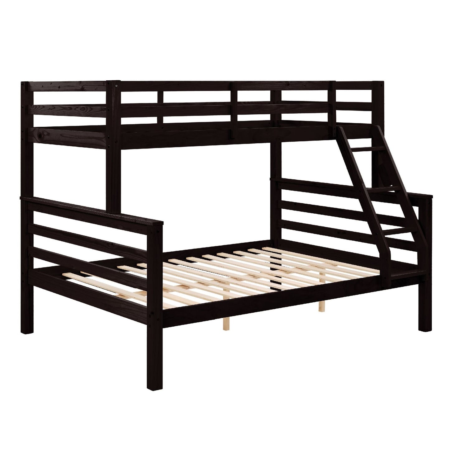 Durable Twin Over Full Wood Bunk Bed with Thick Posts, High Guardrail, Ladder, Espresso | Just Better Bunk Beds
