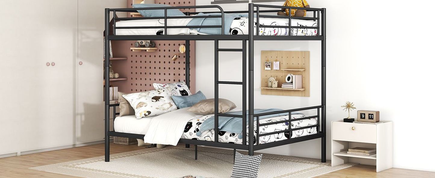 Heavy-Duty Full Over Full Metal Bunk Bed with Safety Guardrails and Ladder, Space-Saving Design, Black | Just Better Bunk Beds