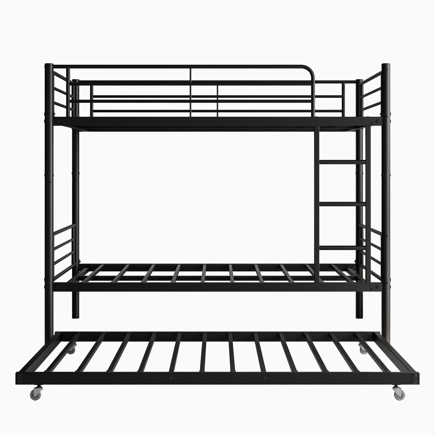 Space-Saving Full Metal Bunk Bed with Twin Trundle, Black | Just Better Bunk Beds