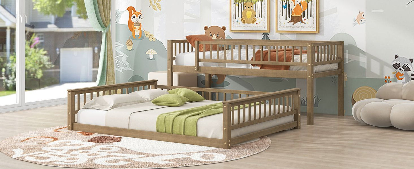 Shared Room Solution Twin XL Over Queen Wood Bunk Bed, Walnut | Just Better Bunk Beds