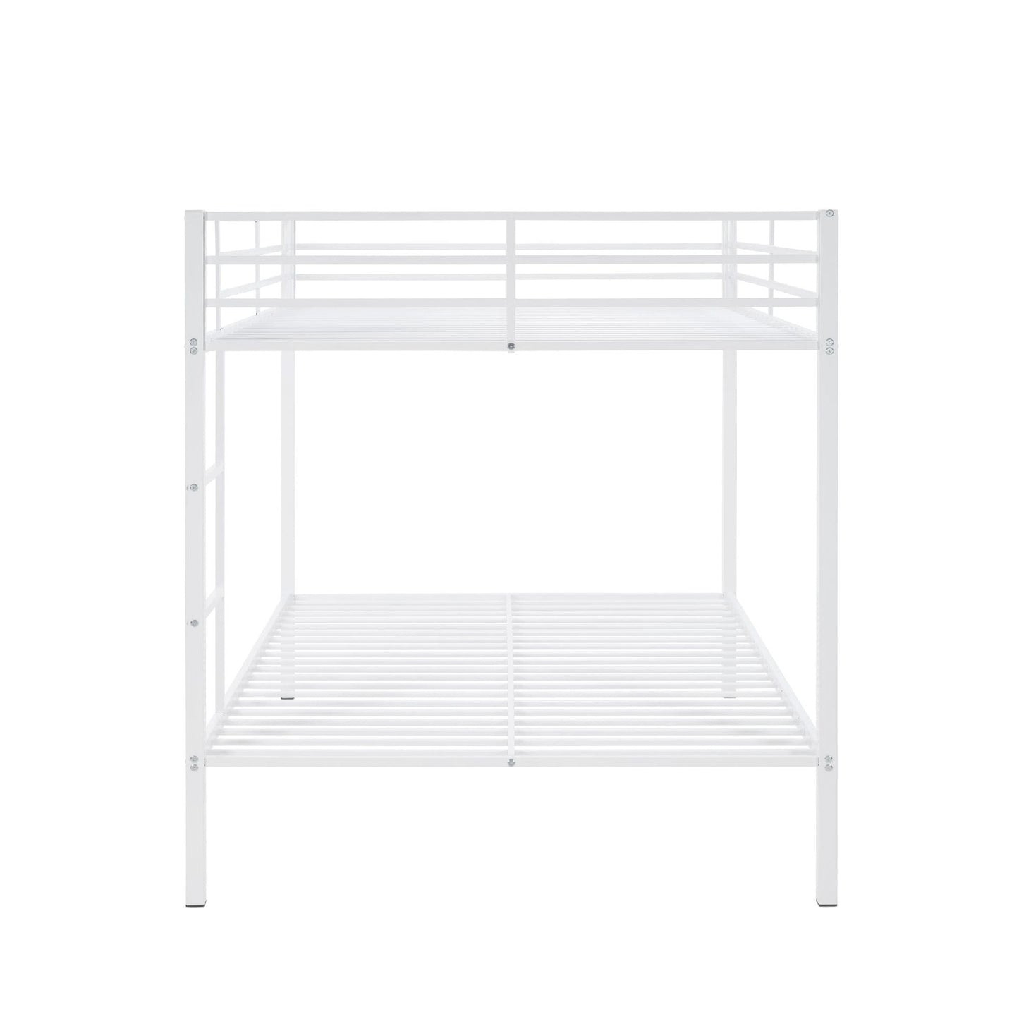 Heavy-Duty Full Over Full Metal Bunk Bed with Built-In Ladder and Safety Guard Rail, White | Just Better Bunk Beds