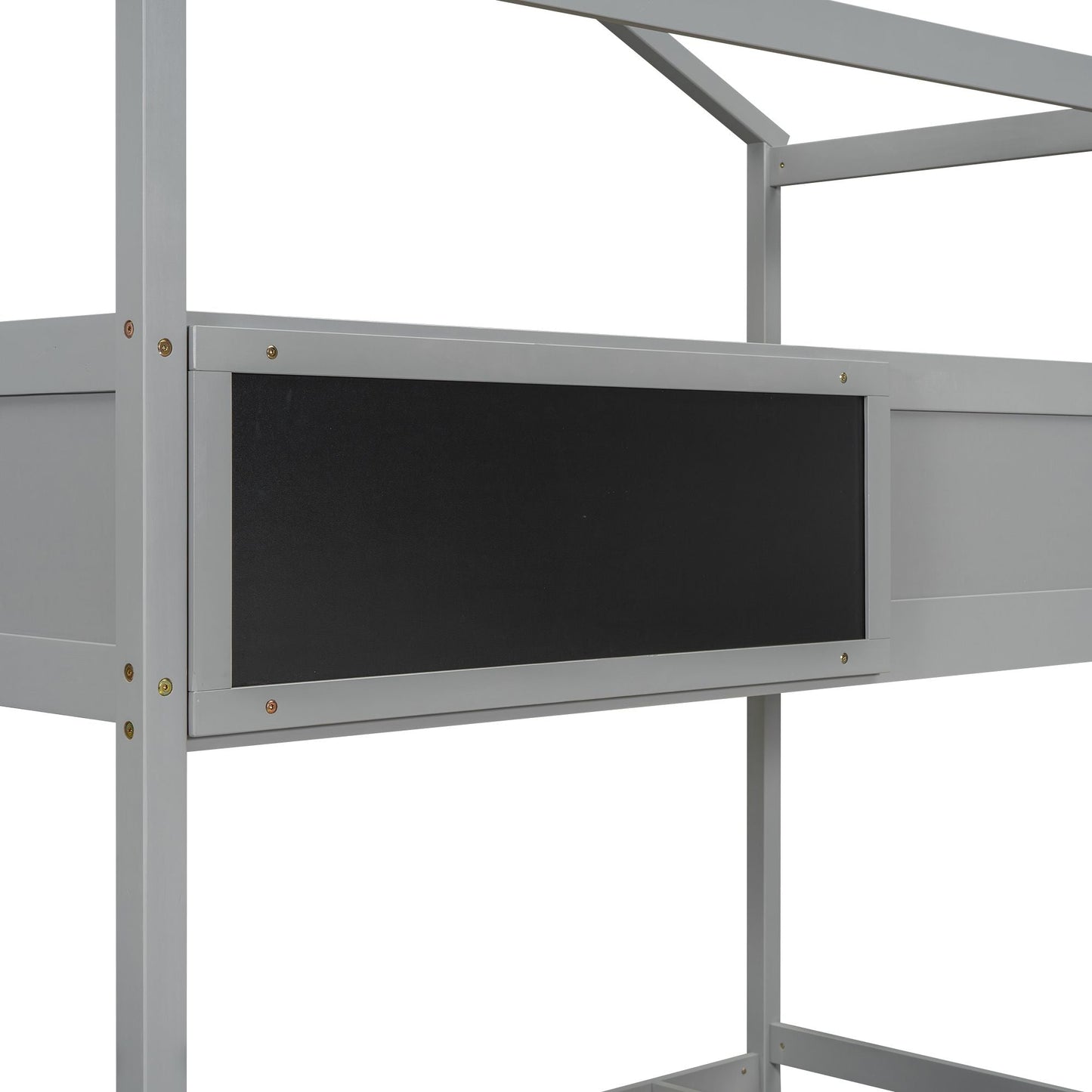 Staircase Storage Twin Over Full Wood House Bunk Bed with Blackboard, Gray and White | Just Better Bunk Beds