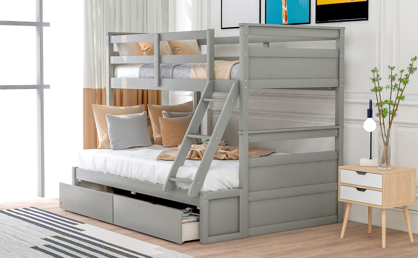 Space-Saving Twin Over Full Wood Bunk Bed with Storage, White | Just Better Bunk Beds