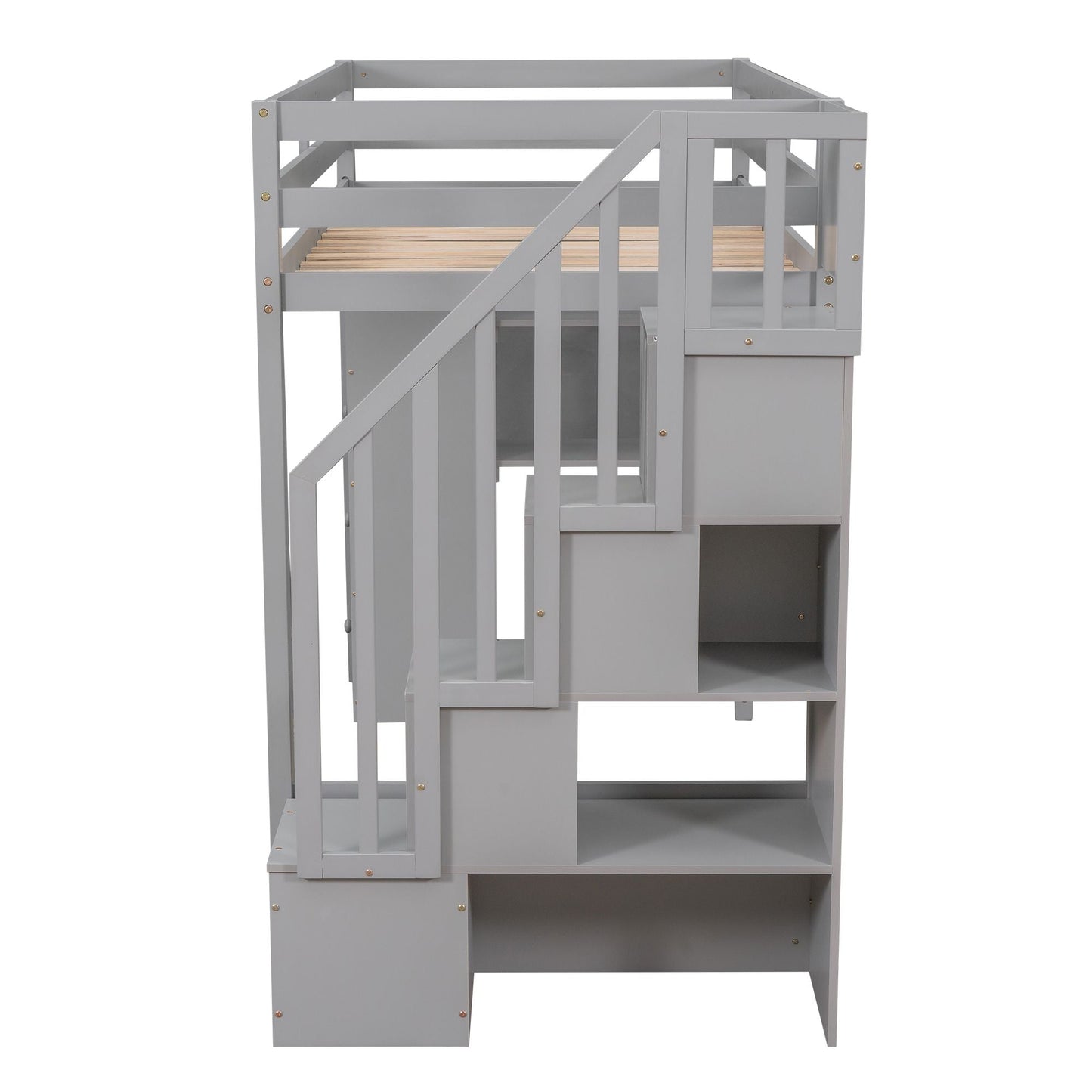Kids Bedroom Twin Wood Loft Bed with Storage Drawers and Stairs, Espresso | Just Better Bunk Beds