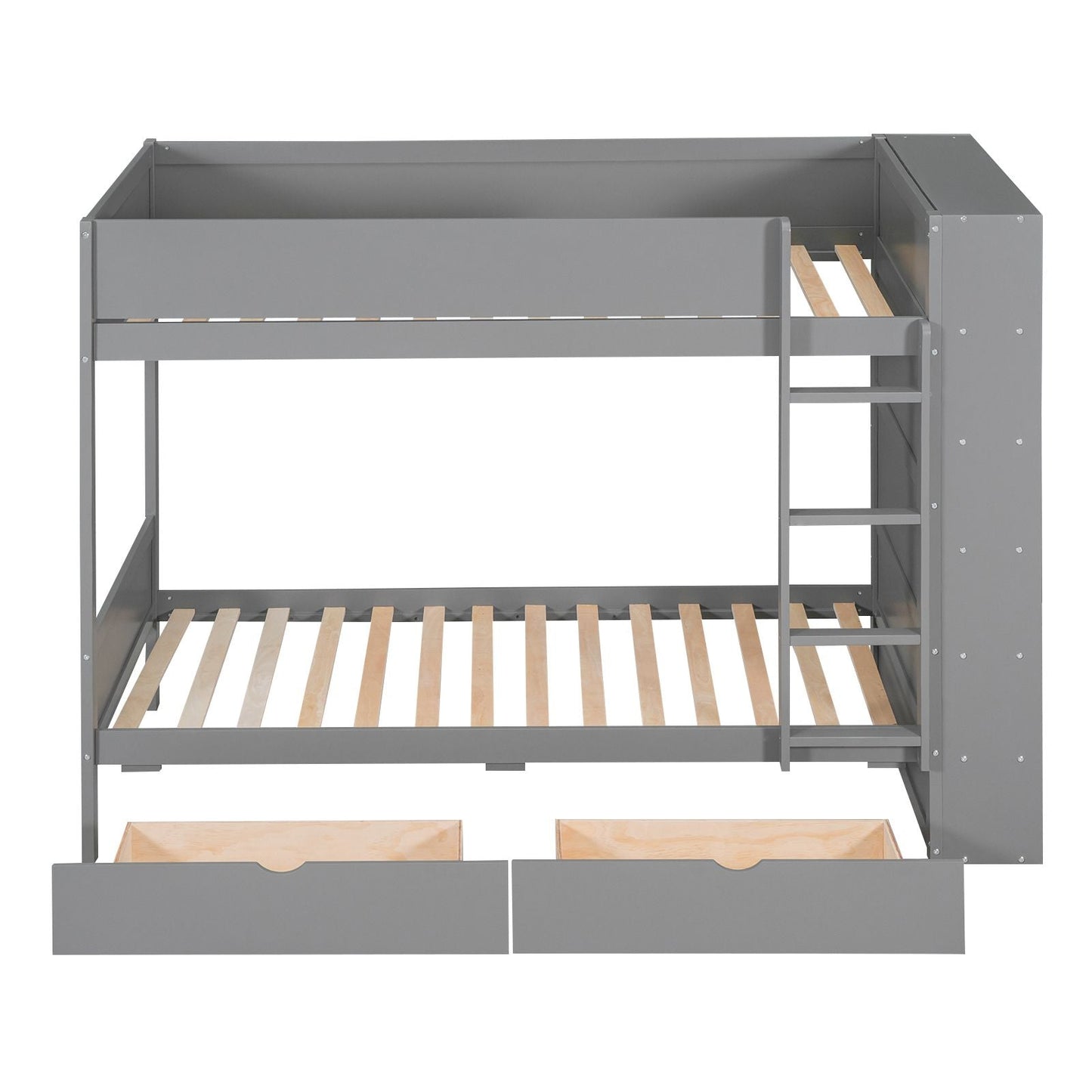 Twin over Twin Bunk Bed With 2 Drawers and Multi-layer Cabinet,  Gray