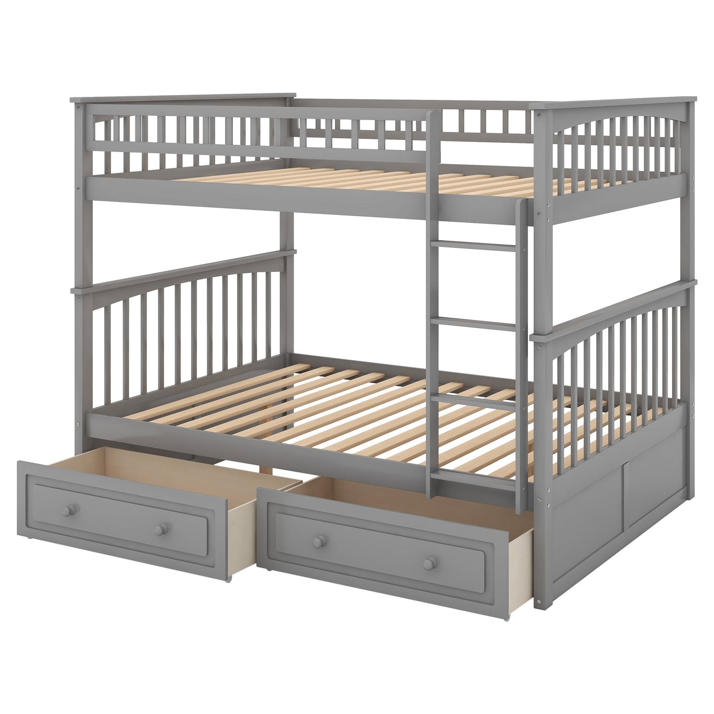 Convertible Full Over Full Wood Bunk Bed with Drawers, Gray | Just Better Bunk Beds