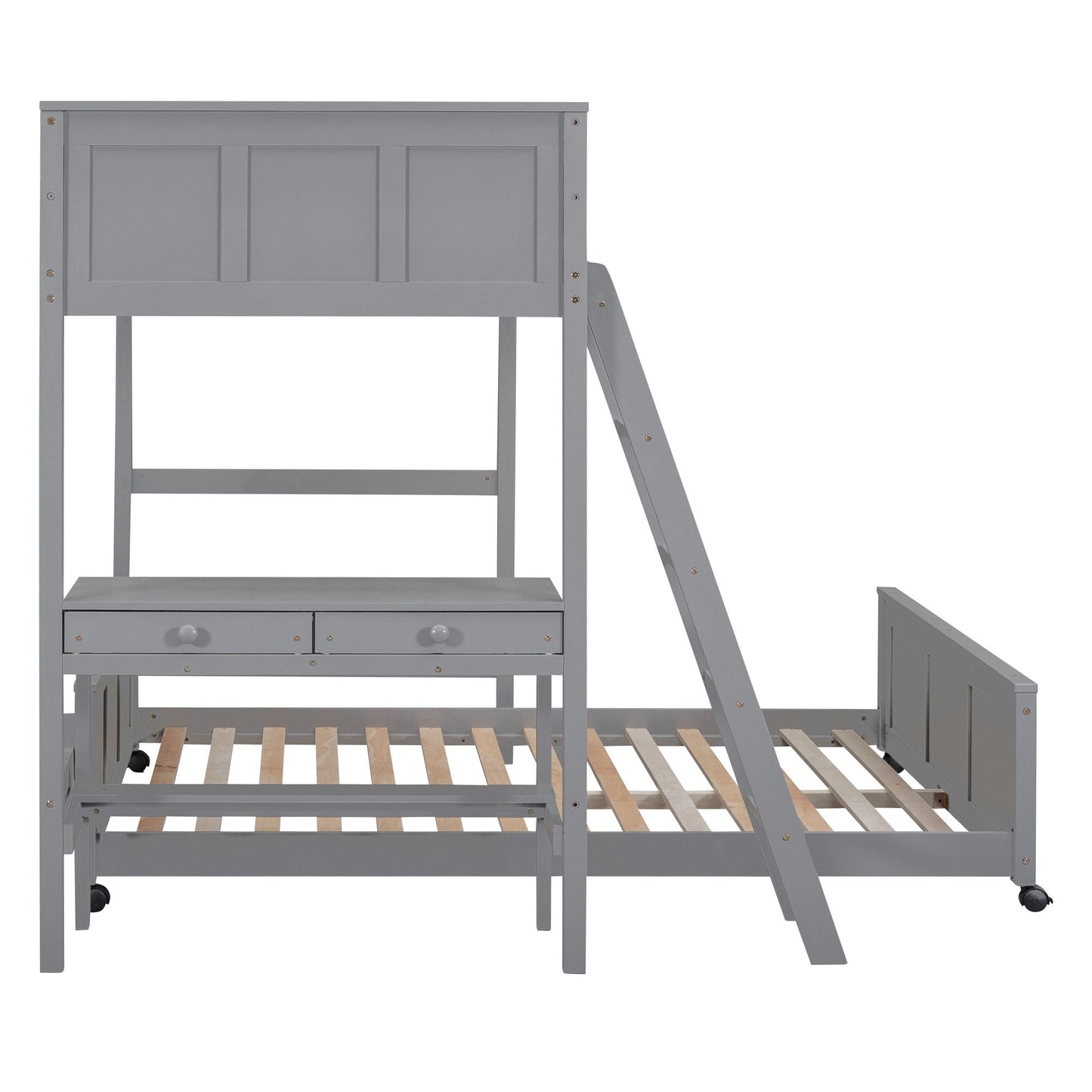 Twin Over Full Bunk Bed with Desk,  Gray