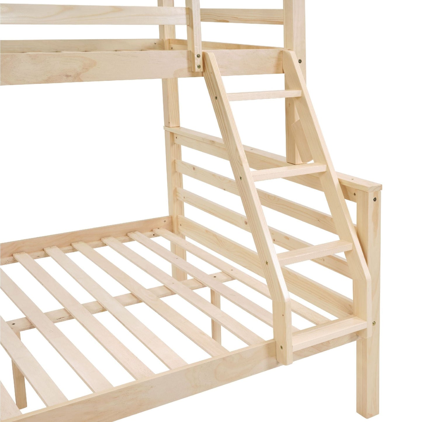 Durable Twin Over Full Wood Bunk Bed with Thick Posts, High Guardrail, Ladder, Natural | Just Better Bunk Beds