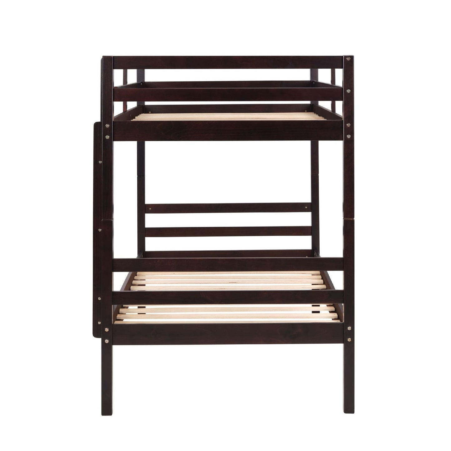 Twin over Twin Bunk Bed with Ladder,Wooden Bunk Bed with High Guardrail and Ladder for Kids, Teens, Dorm Rooms, and Guest Rooms,No Box Spring Needed,Espresso