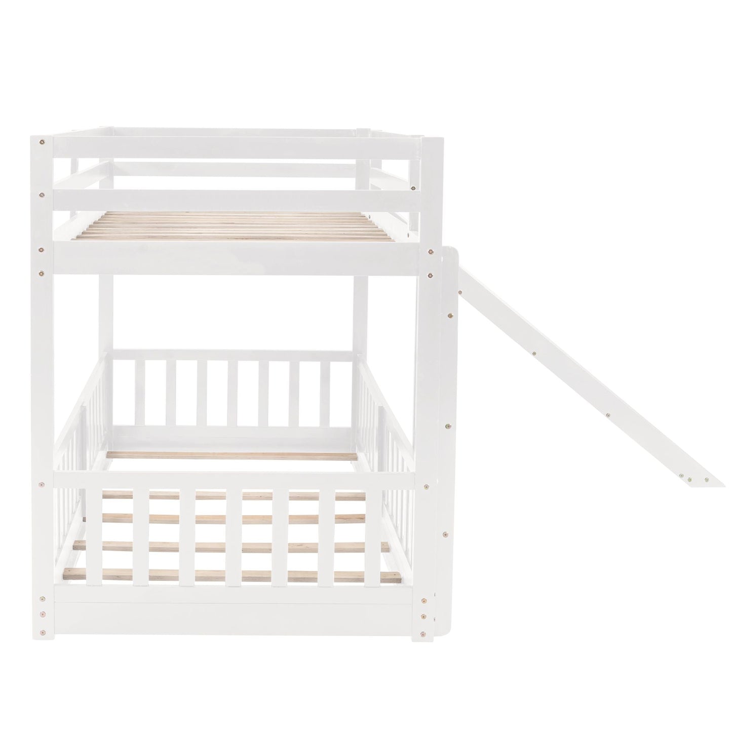 Twin Over Twin Bunk Bed with Slide and Ladder,  White