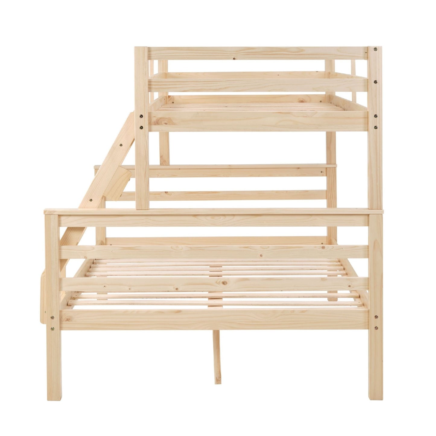 Durable Twin Over Full Wood Bunk Bed with Thick Posts, High Guardrail, Ladder, Natural | Just Better Bunk Beds