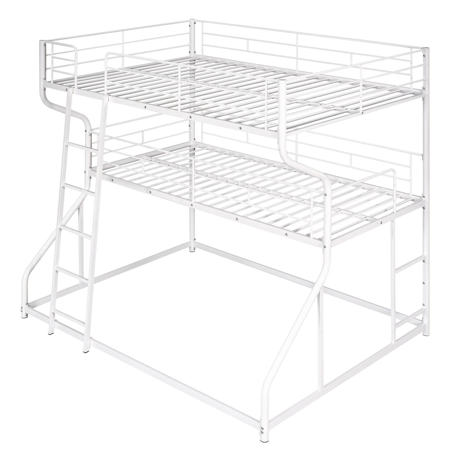 Shared Room Solution Full XL Over Twin XL Over Queen Wood Triple Bunk Bed, White | Just Better Bunk Beds