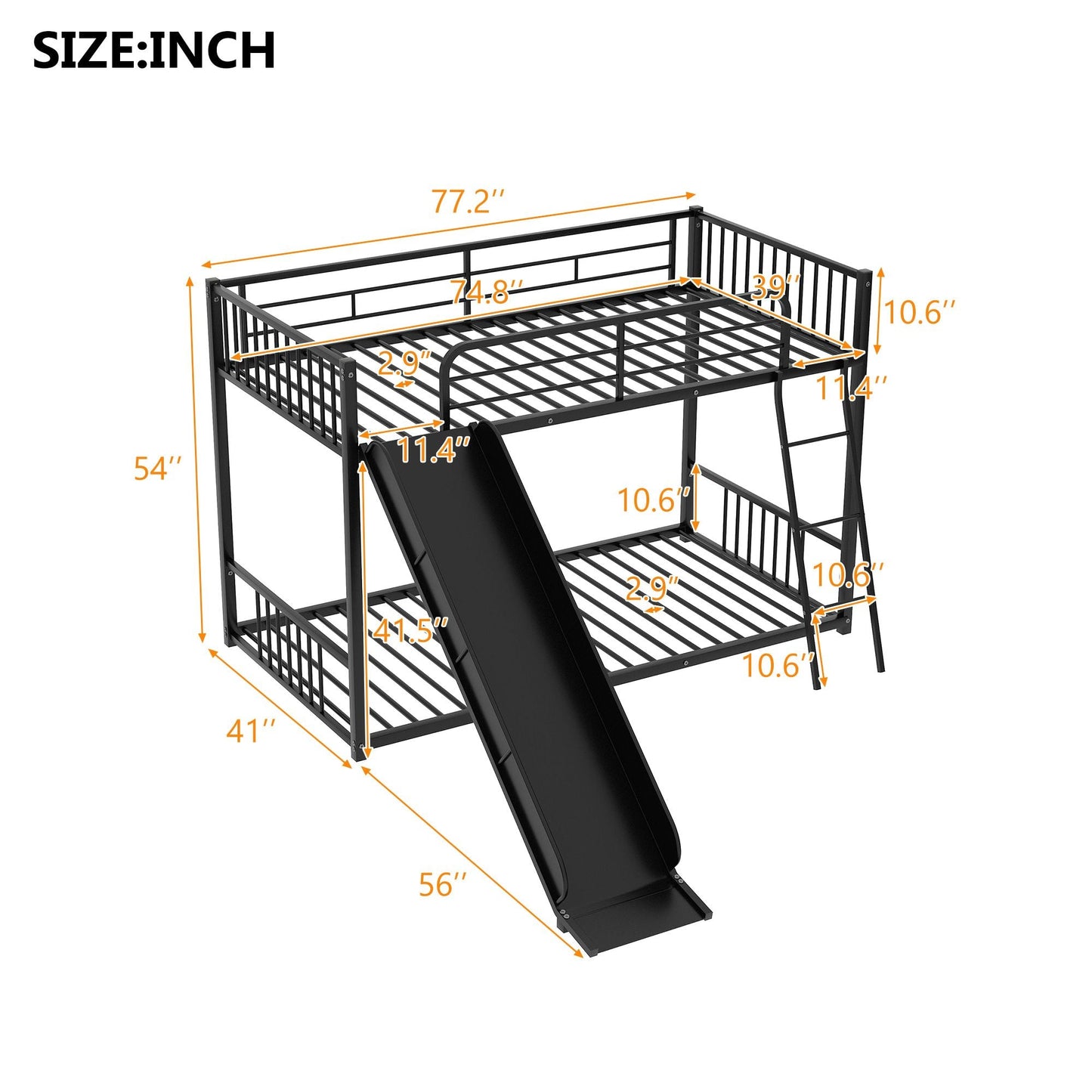 Space-Saving Metal Bunk Bed with Slide Twin Over Twin, White | Just Better Bunk Beds