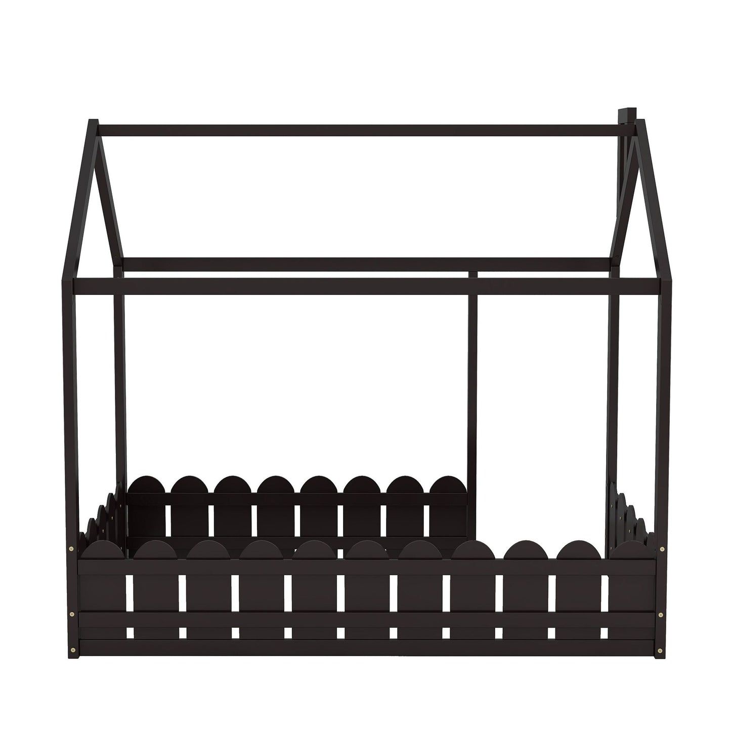 House-Style Twin Wood Bed Frame with Fence for Kids and Teens, Espresso, Gray, White | Just Better Bunk Beds