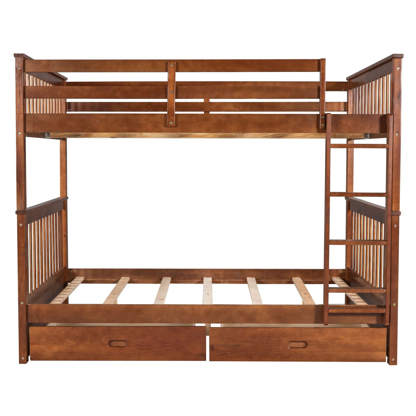 Shared Room Solution Full Over Full Wood Bunk Bed with Ladders and Storage Drawers, Walnut | Just Better Bunk Beds