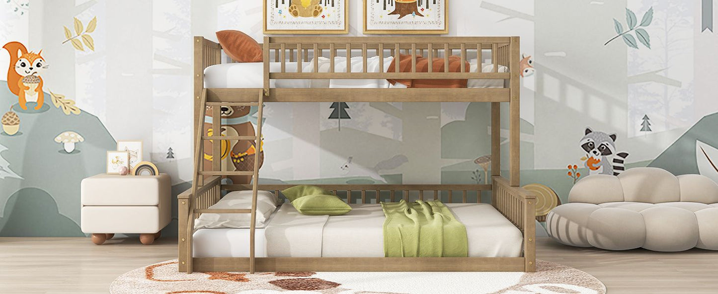 Shared Room Solution Twin XL Over Queen Wood Bunk Bed, Walnut | Just Better Bunk Beds