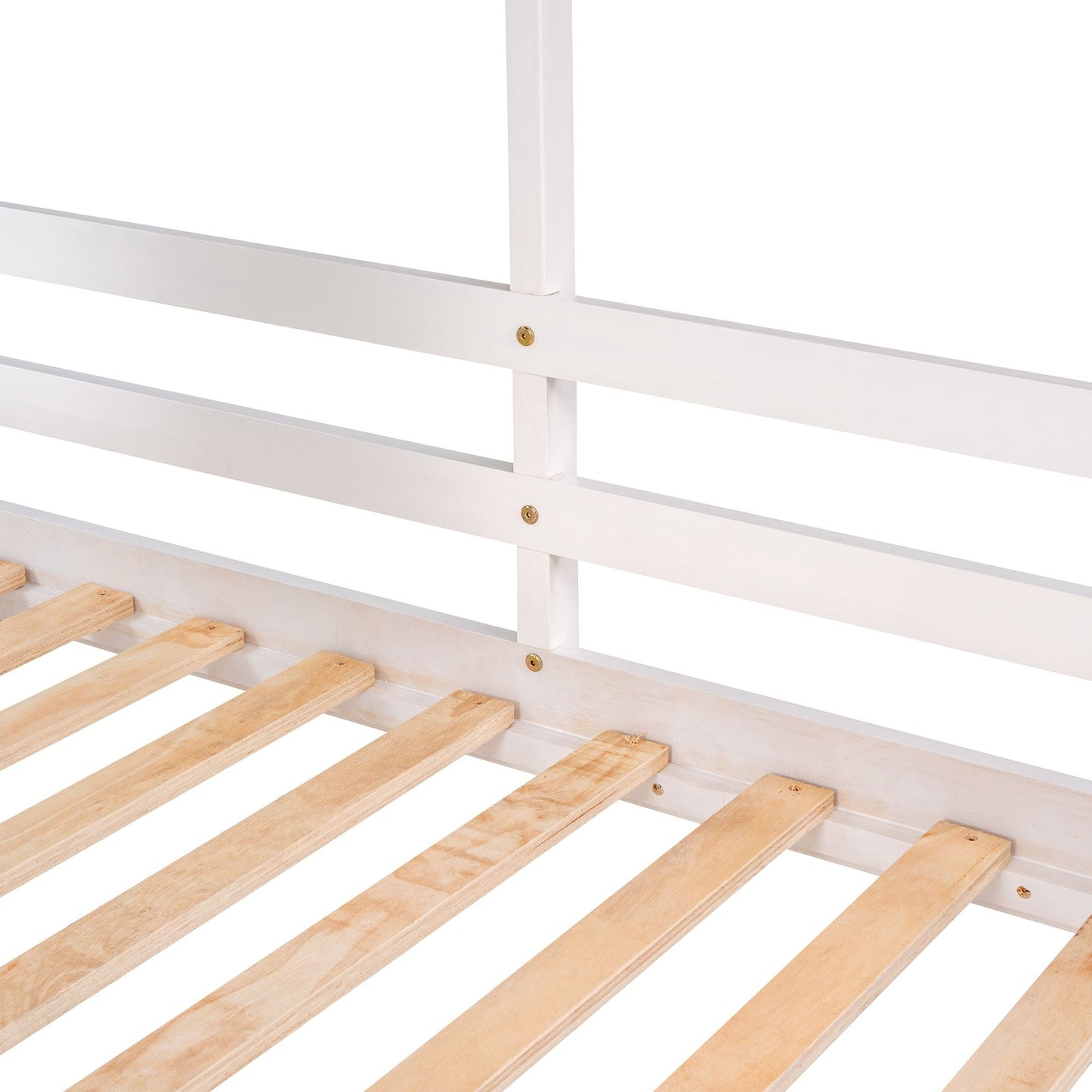 Kids Bedroom Twin Over Twin Wood Bunk Bed with Roof, Window, Guardrail, Ladder, White | Just Better Bunk Beds