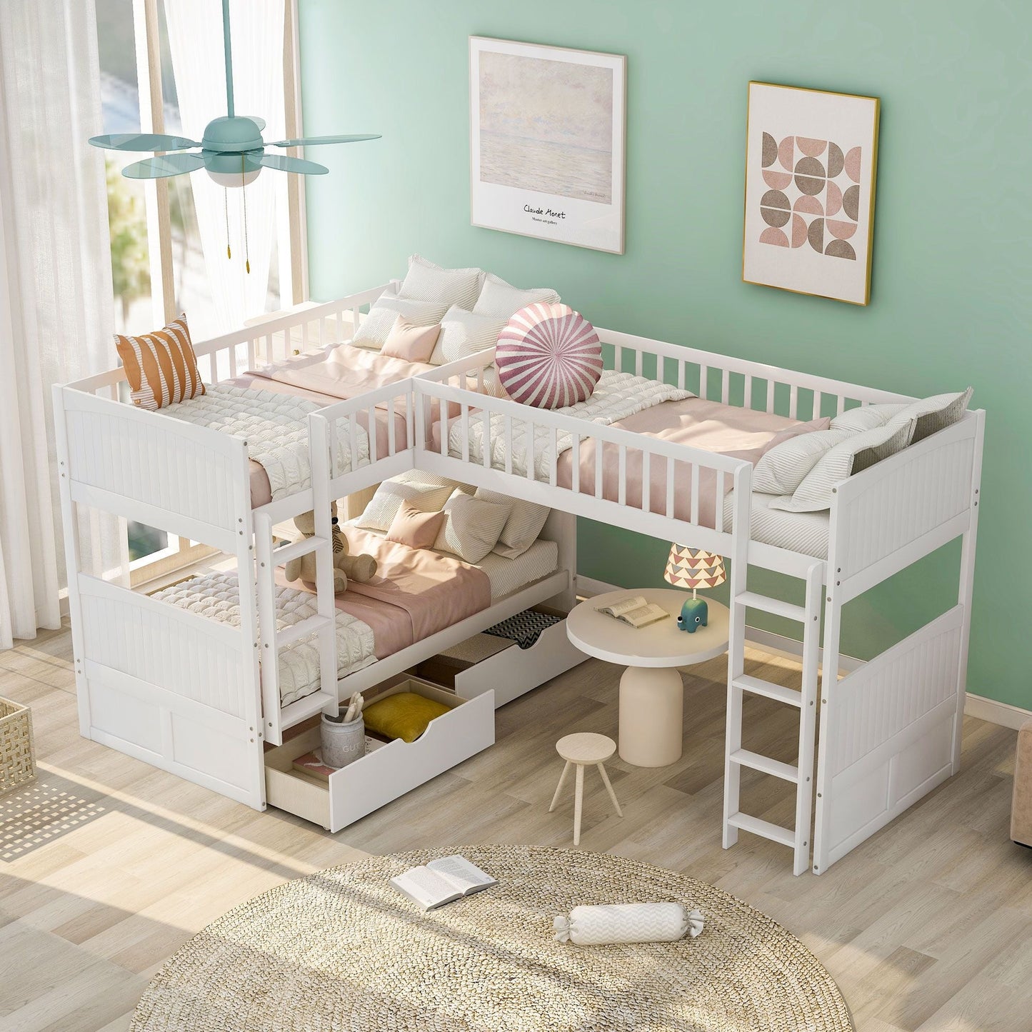 Loft Style Twin Wood Bunk Bed with Two Drawers, Gray | Just Better Bunk Beds