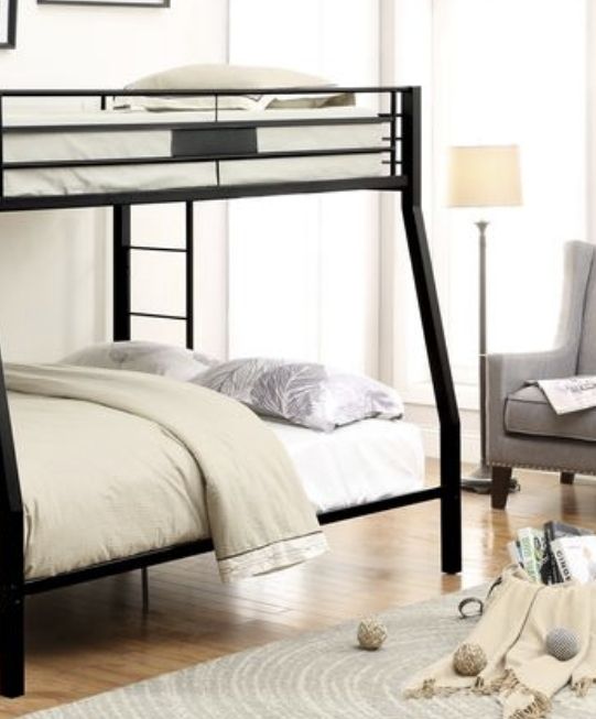 Heavy-Duty Full XL Over Queen Wood Bunk Bed with Safety Guardrail and Space-Saving Design, Black | Just Better Bunk Beds